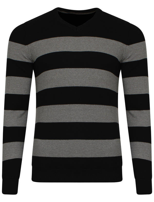 Le Shark V-neck contrast stripe jumper in balck