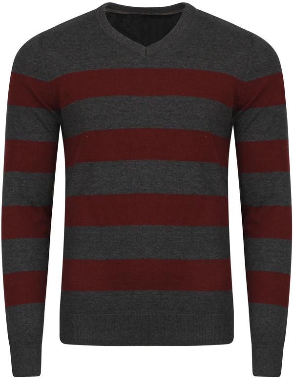 Le Shark  V-neck contrast stripe jumper in charcoal