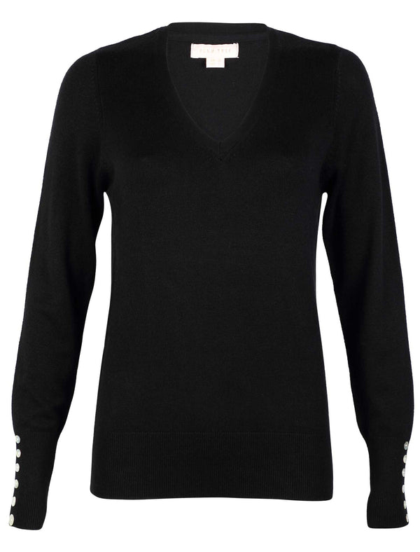 Plum Tree Almond Blossom v neck jumper in Anthracite