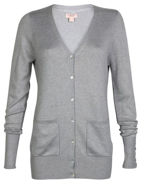 Plum Tree Ambrosa fine knitted cardigan in Lt Grey
