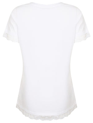 Helen Lace Trim Cotton T-Shirt In White - Plum Tree