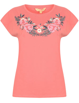 Hyacinth Floral Cotton Crew Neck T-Shirt In Rose - Plum Tree