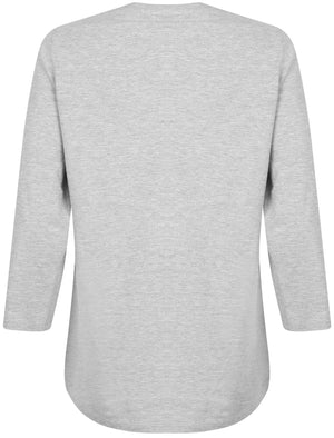 Jade Floral Stripe Cotton Crew Neck T-Shirt In Light Grey Marl - Plum Tree