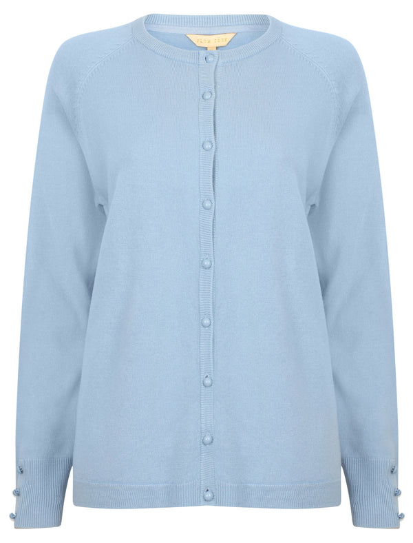 Mondrian Crew Neck Knitted Cardigan In Placid Blue - Plum Tree