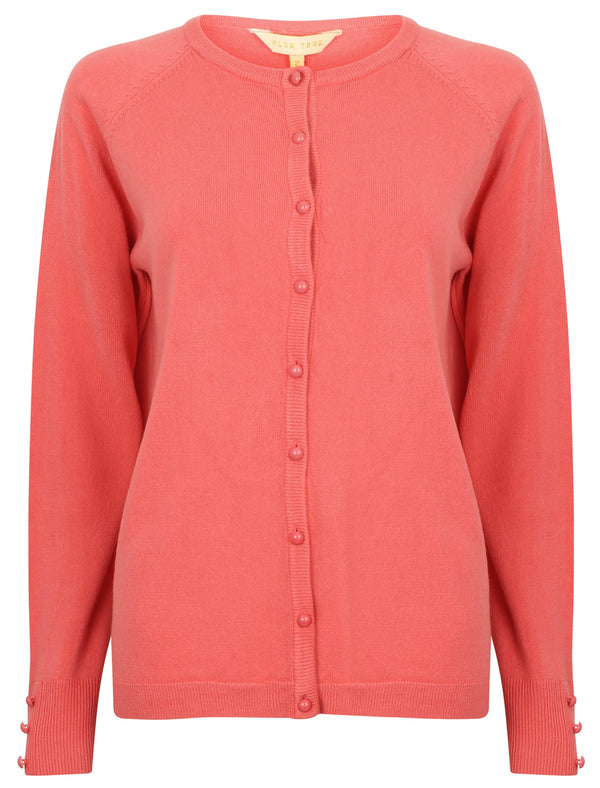 Mondrian Crew Neck Knitted Cardigan In Tea Rose - Plum Tree