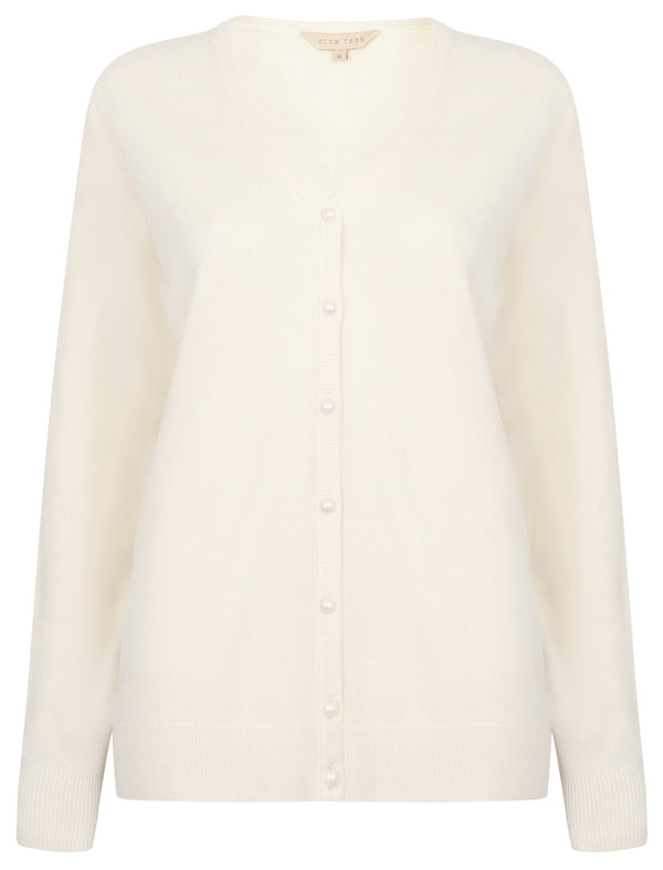 Monet2 Knitted V Neck Cardigan In Clean Cream - Plum Tree