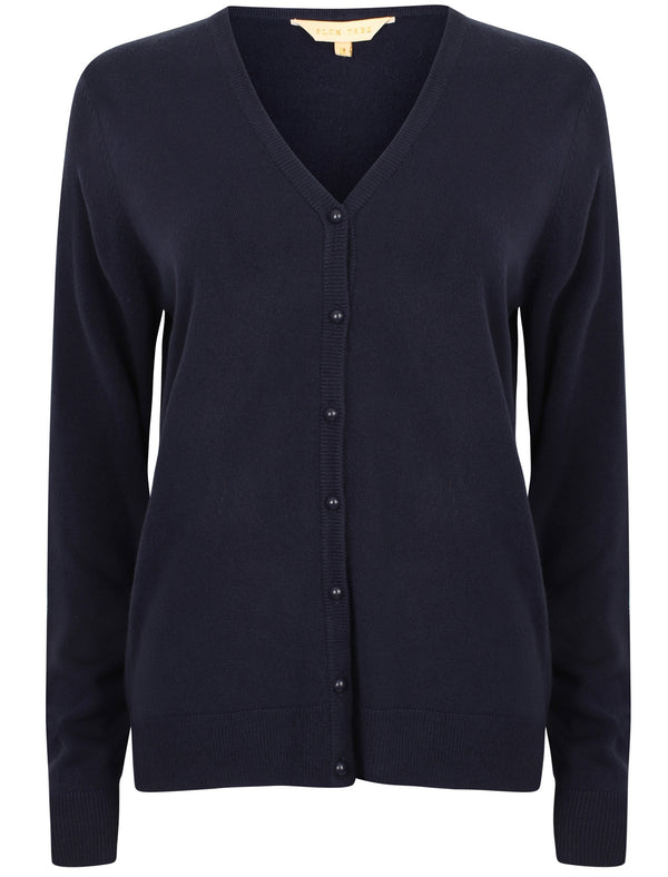 Monet2 Knitted V Neck Cardigan In Dark Navy - Plum Tree