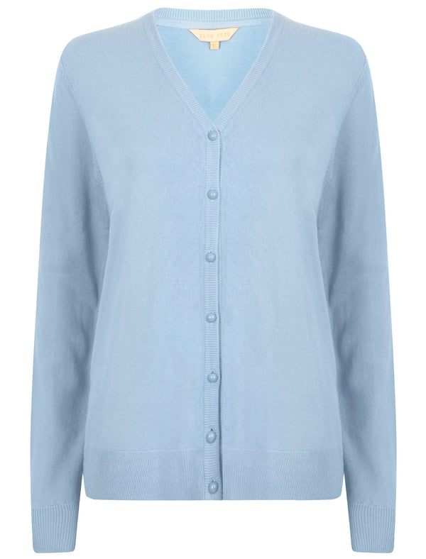 Monet2 Knitted V Neck Cardigan In Della Robbia Blue - Plum Tree