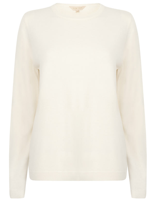 Obama2 Crew Neck Knit Jumper In Clean Cream - Plum Tree