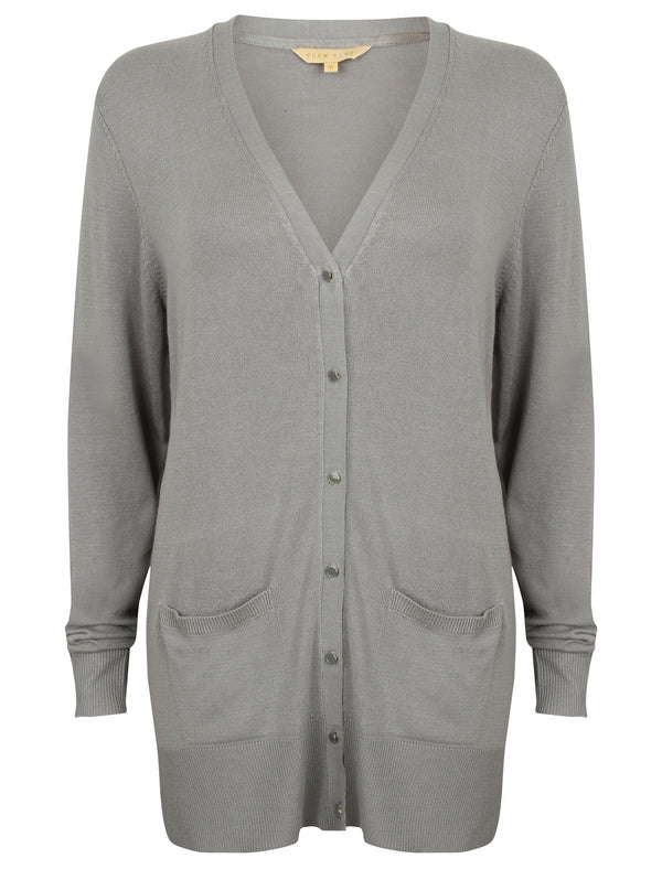 Wycliffe Button Up Cardigan in Light Grey Marl - Plum Tree