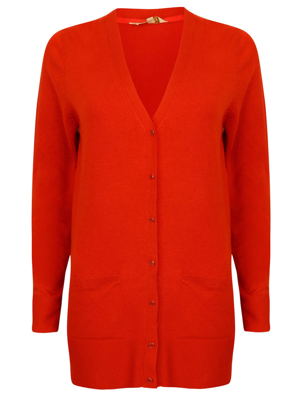 Wycliffe Button Up Cardigan in Molten Lava Red - Plum Tree