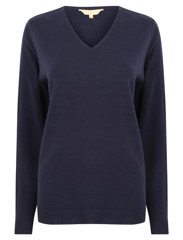 Scully2 V Neck Knit Jumper In Dark Navy - Plum Tree