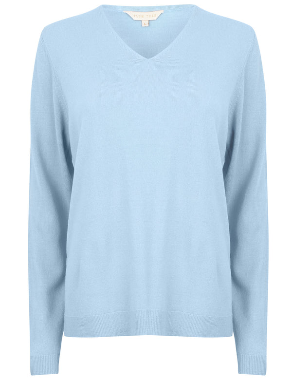 Scully2 V Neck Knit Jumper In Della Robbia Blue - Plum Tree