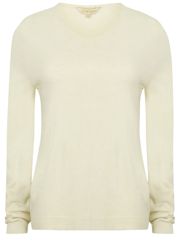 Scully V Neck Jumper in Clean Cream - Plum Tree