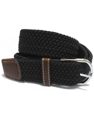 Quinn Textured Woven and Leather Belt in Black / Brown