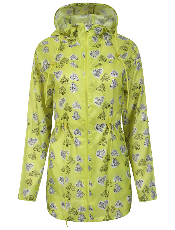 Ella Pac A Mac Lightweight Jacket in Lime Heart Print