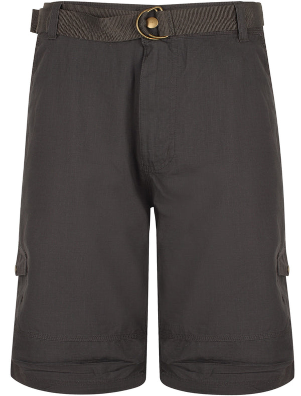 Juno Ripstop Cotton Cargo Shorts with Belt In Dark Grey