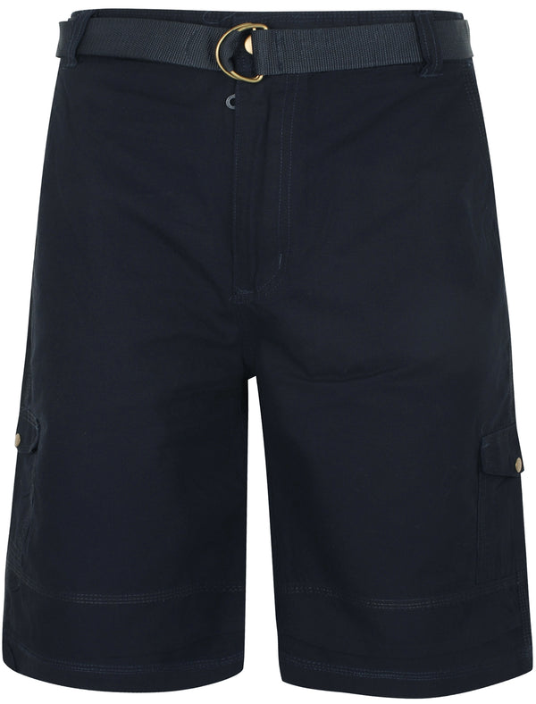 Juno Ripstop Cotton Cargo Shorts with Belt In Navy Blue
