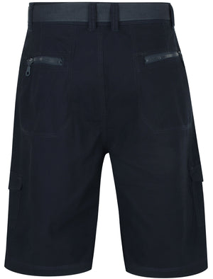 Juno Ripstop Cotton Cargo Shorts with Belt In Navy Blue