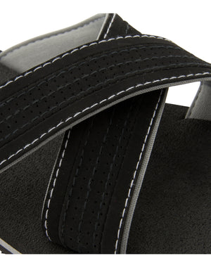 Reuben Crossover Flip Flop Sandals in Black / Grey - Dunlop