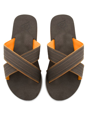 Reuben Crossover Flip Flop Sandals in Brown / Orange  - Dunlop