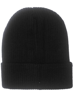 Jaylon Ribbed Knitted Beanie Hat in Black