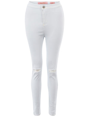 Agnes ripped knee high waisted skinny white jeans