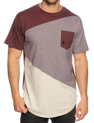 Mens Rocco Colour Block T-Shirt with Pocket in Bordeaux
