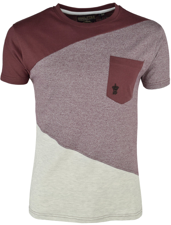 Mens Rocco Colour Block T-Shirt with Pocket in Bordeaux