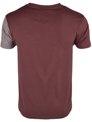 Mens Rocco Colour Block T-Shirt with Pocket in Bordeaux