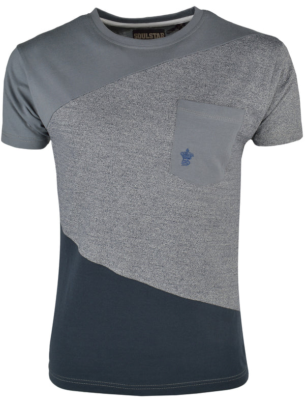 Mens Rocco Colour Block T-Shirt with Pocket in Charcoal / Navy