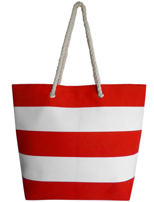 Ruby Striped Beach Bag with Rope Handles in Red White Tokyo Laundry