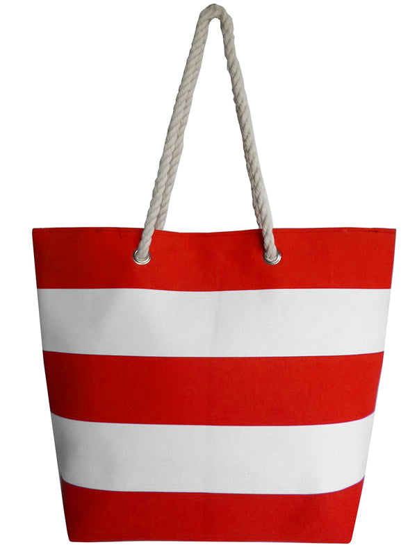 Ruby Striped Beach Bag with Rope Handles in Red / White
