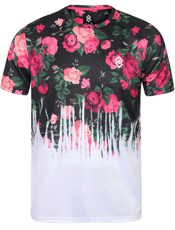 St Drip Rose Sublimation Print Crew Neck T-Shirt In White - Saint & Sinner