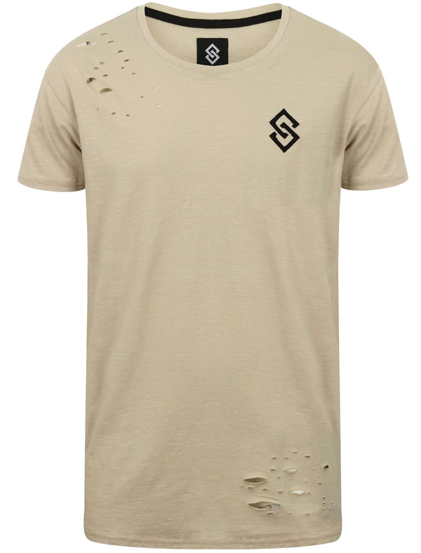 St Abran Longline Cotton T-Shirt with Rips in Silver Cloud - Saint & Sinner