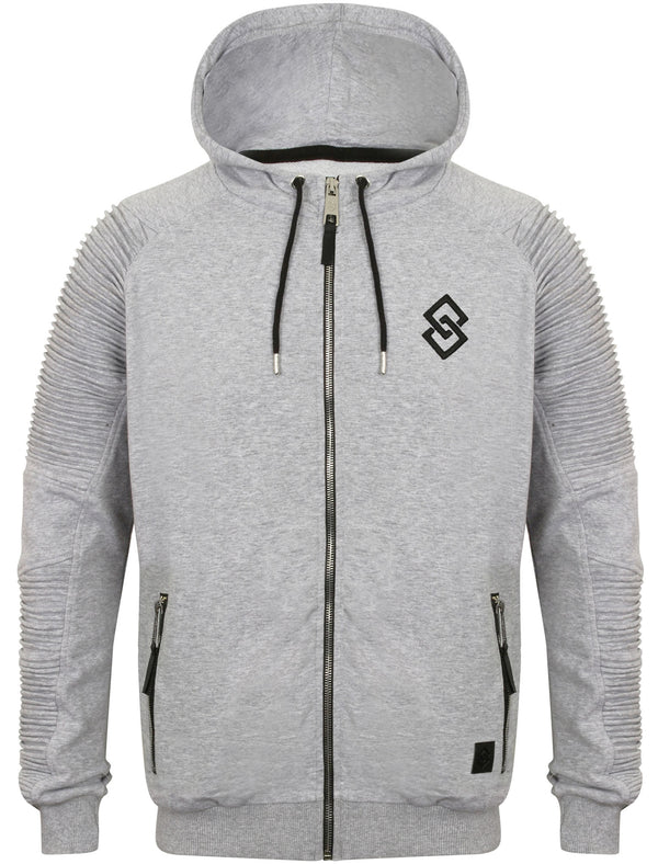 St Angus Ribbed Panel Zip Through Hoodie in Light Grey Marl - Saint & Sinner