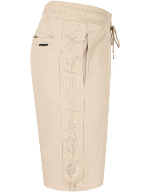 St Harison Jogger Shorts with Rose Embroidery In Sand - Saint & Sinner