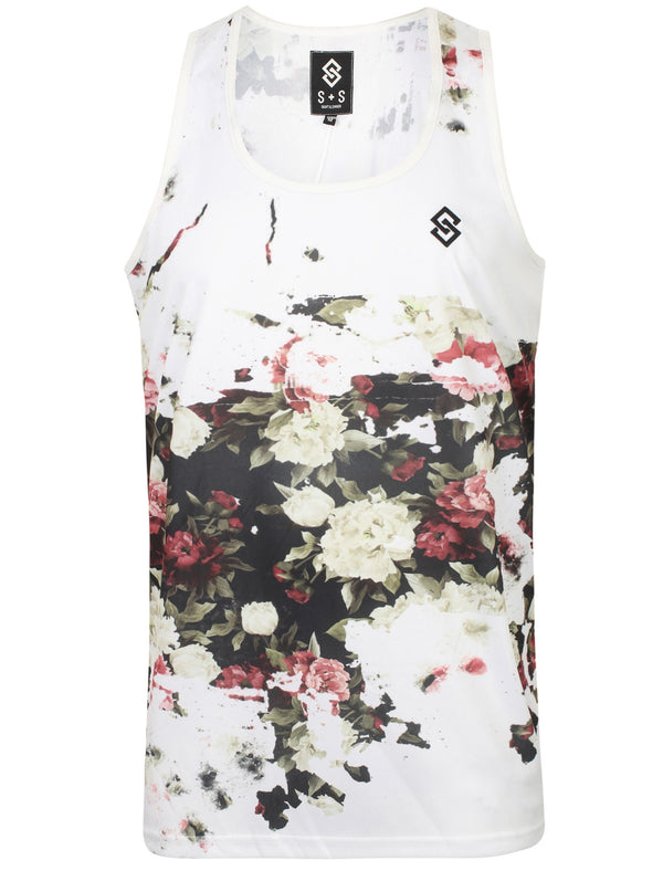 St Lucio Floral Sublimation Print Vest Top In White- Saint & Sinner