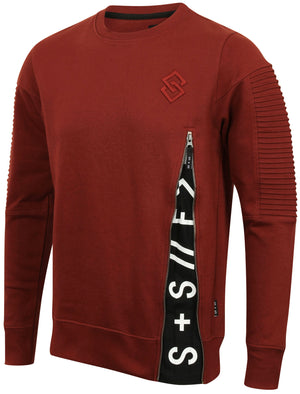 St Mojoris Exposed Zip Panel Sweatshirt in Topper Red - Saint & Sinner