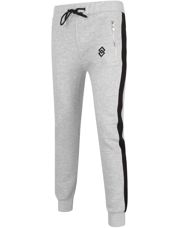 St Morris Racer Stripe Cuffed Joggers in Light Grey Marl - Saint & Sinner