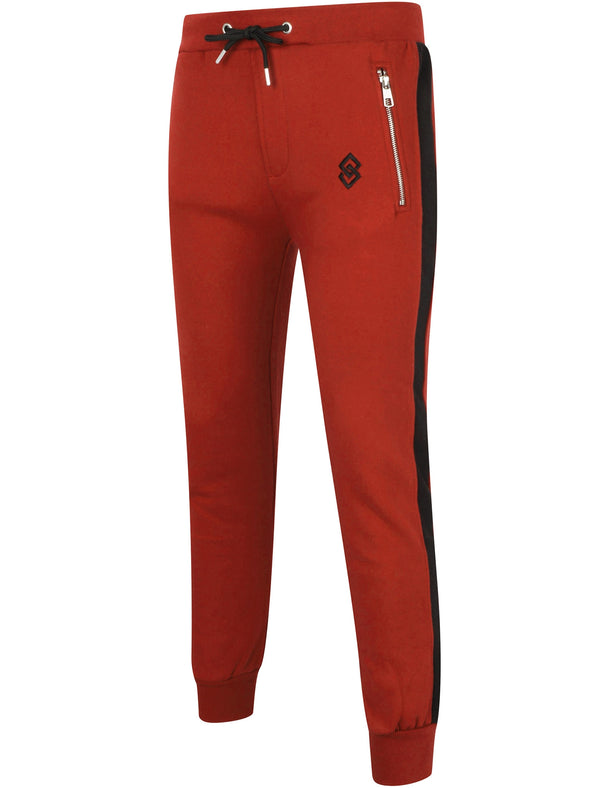 St Morris Racer Stripe Cuffed Joggers in Red - Saint & Sinner