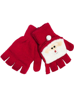Ladies Santa Clause Novelty Christmas Finger-Less Gloves in Red