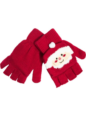 Ladies Mrs Clause Novelty Christmas Finger-Less Gloves in Red