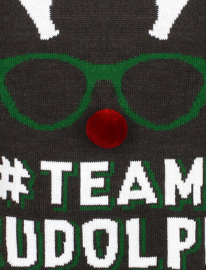 Team Rudolph Novelty Christmas Jumper In Charcoal Marl - Season's Greetings