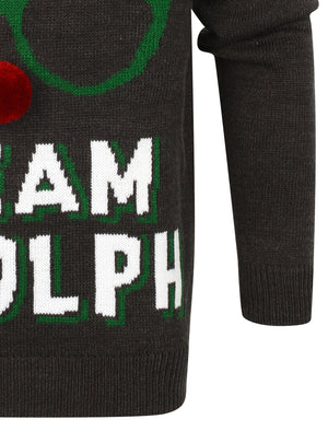 Team Rudolph Novelty Christmas Jumper In Charcoal Marl - Season's Greetings