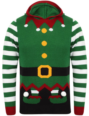 Elf Hoody Novelty Christmas Jumper in Green - Season’s Greetings