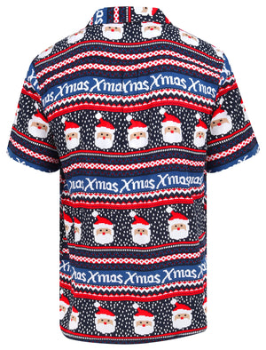 Frovik Santa Xmas Print Novelty Christmas Shirt in Navy - Season’s Greetings