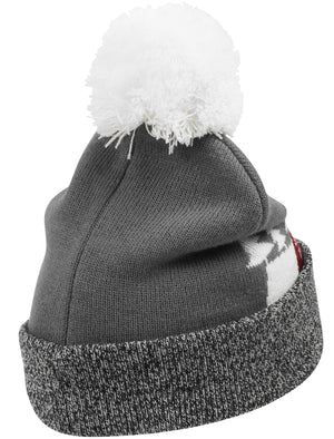 Furry Reindeer Beanie Novelty Bobble Hat in Mid Grey Marl - Season’s Greetings