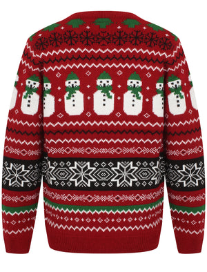Boys Snow Paper Novelty Christmas Jumper In Red - Season's Greetings Kids (5-13yrs)