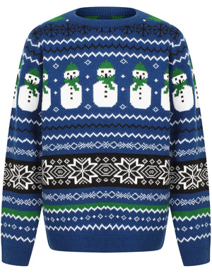 Boys Snow Paper Novelty Christmas Jumper In Sapphire - Season's Greetings Kids (5-13yrs)